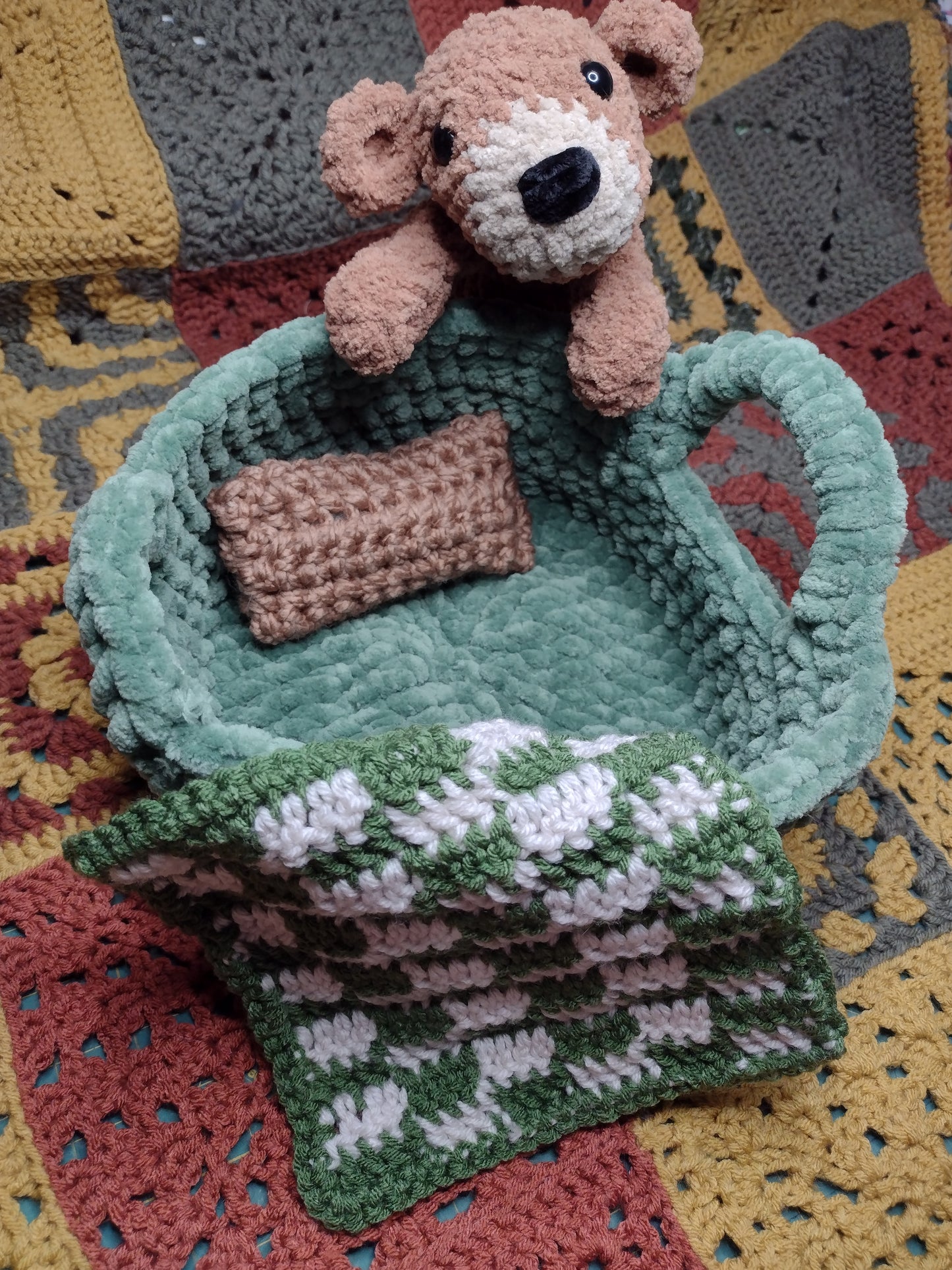 Hand-crafted baby bear with accessories