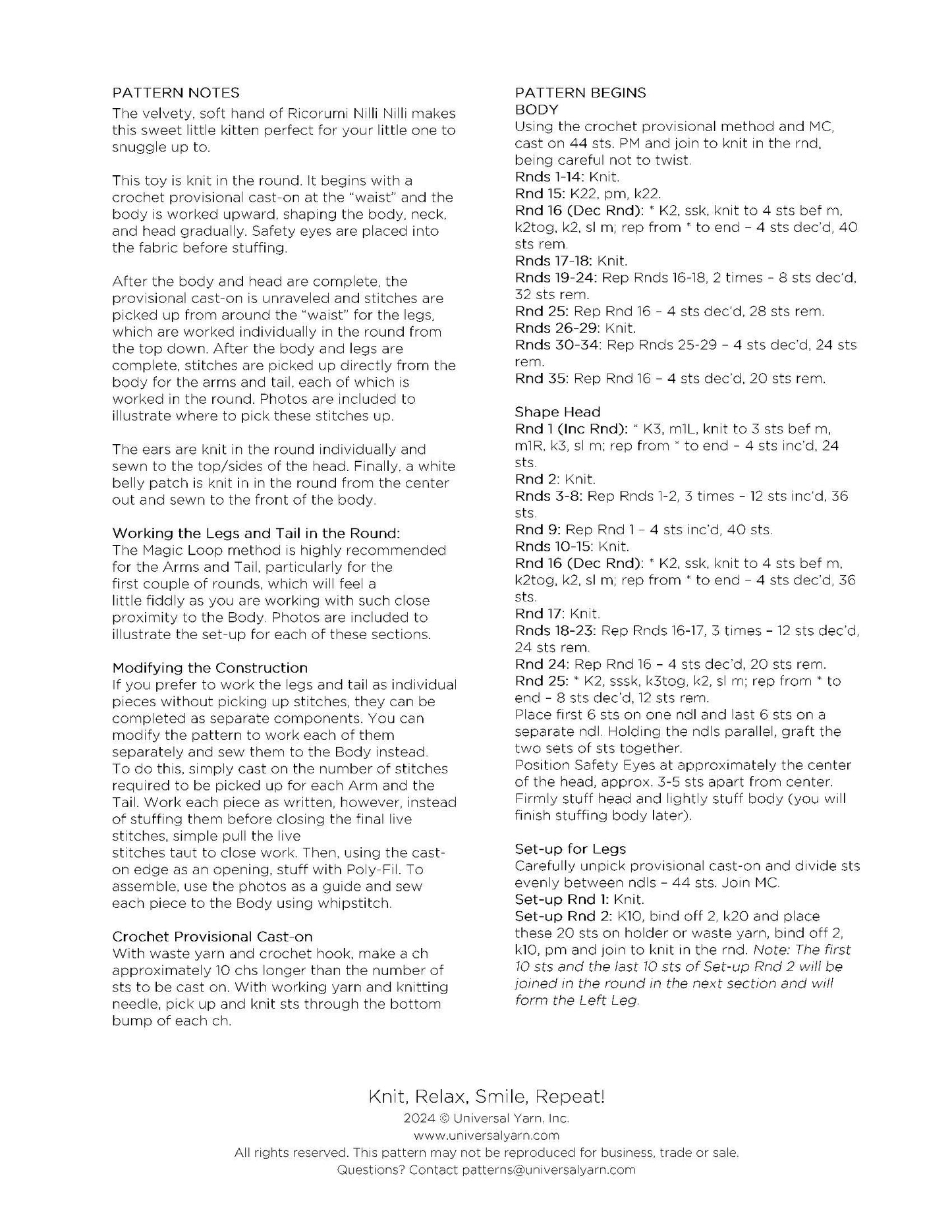 Free Pattern from Universal Yarns