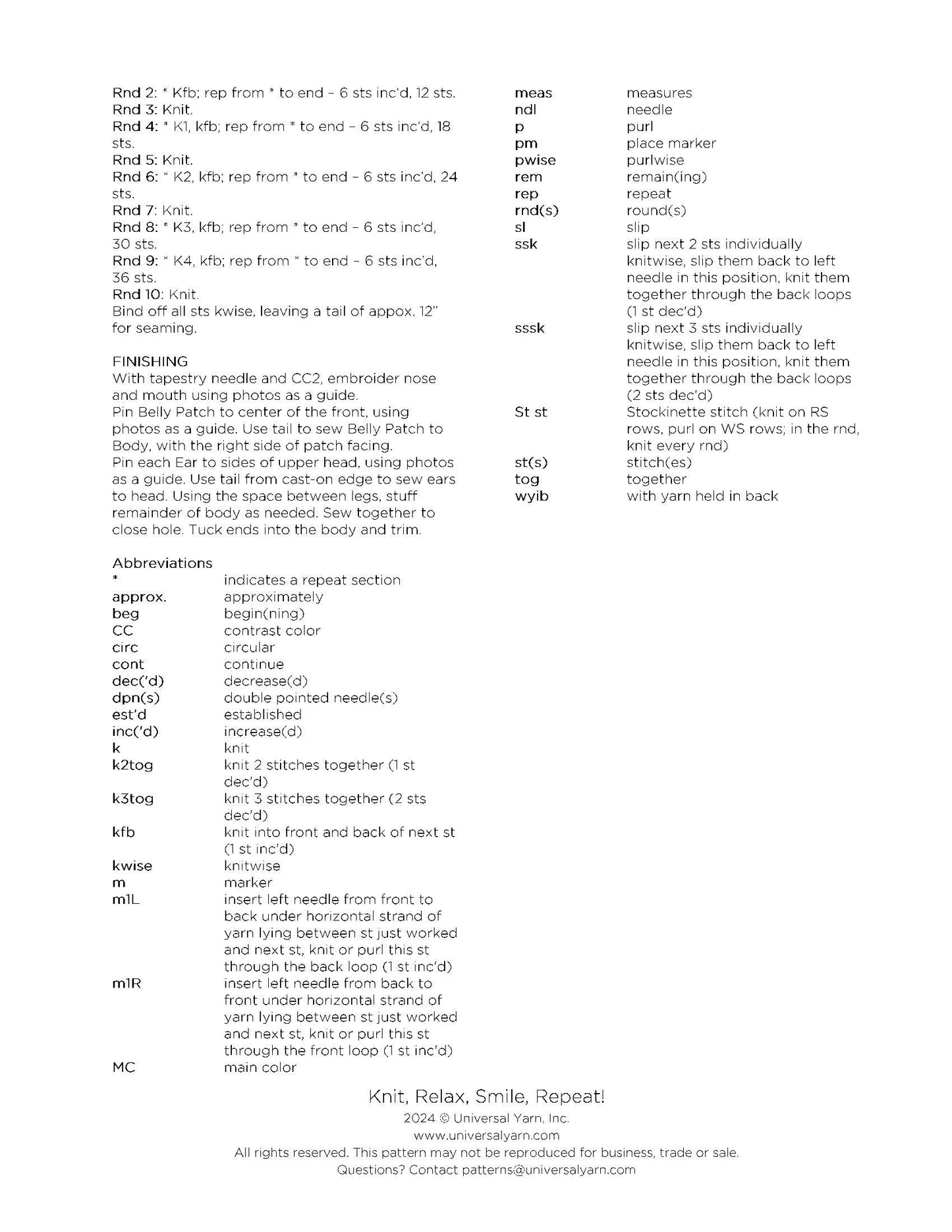 Free Pattern from Universal Yarns