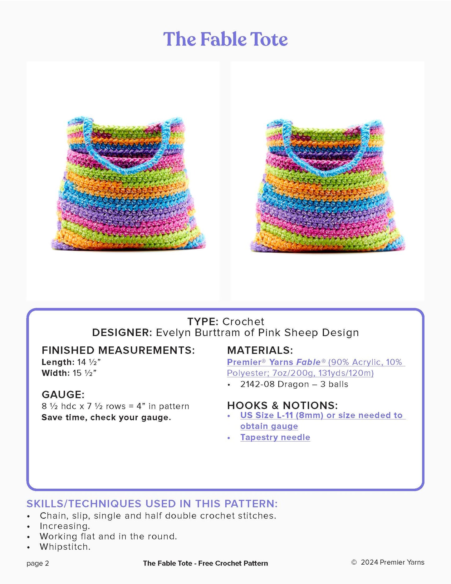 Free Patter from Premier Yarn Fable Tote Pattern