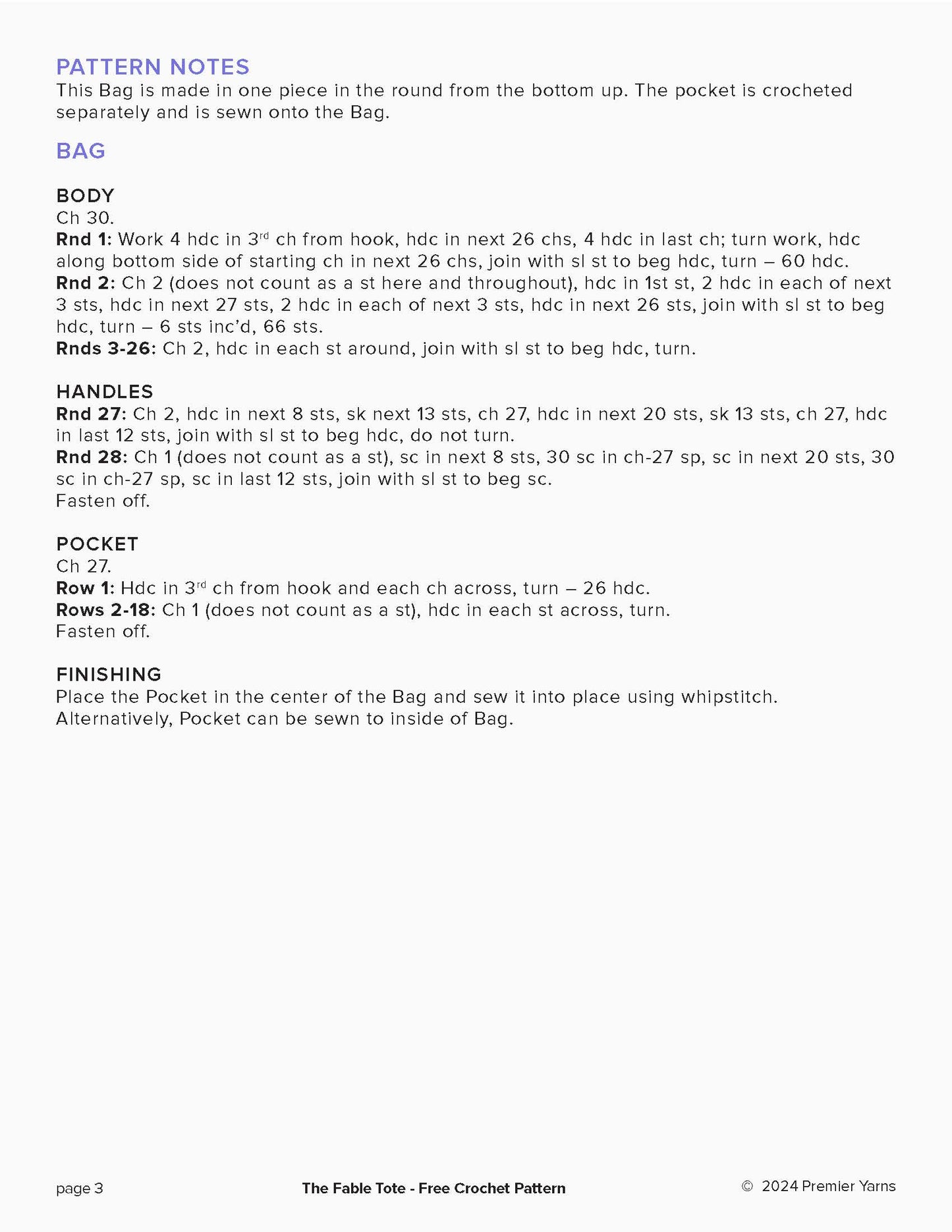 Free Patter from Premier Yarn Fable Tote Pattern